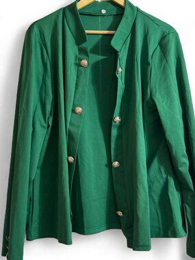 Vintage Emerald Green Gold Button Blazer Two-Piece Set